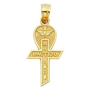 14k Gold Mi Bautizo Holy Spirit Cross Charm Pendant