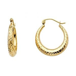 14k Yellow Gold Fancy Designer Diamond Cut Hollow Light Hoop Earrings - 4.0 mm