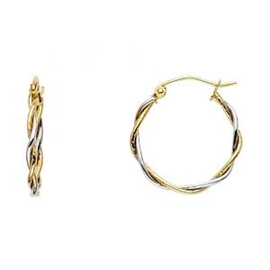 14k Two Tone Gold Fancy Designer Hollow Light Twist Hoop Earrings - 1.5 mm