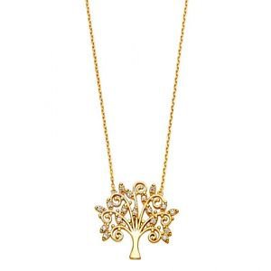 14k Yellow Gold Magical Tree of Life Tube Charm Pendant Necklace