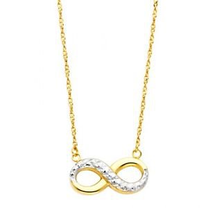 14k Multi Tone Gold Diamond Cut Infinity Charm Pendant Necklace