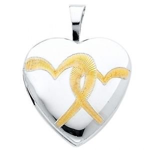 14k Yellow Gold Enamel Interlocking Heart Shaped Designer Locket Charm Pendant