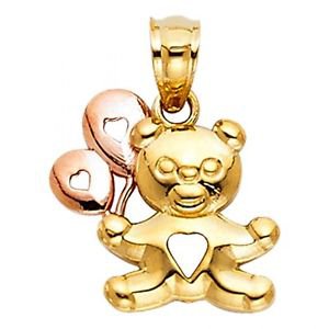 14k Multi Tone Gold Fancy Designer Highly Polished Bear and Heart Charm Pendant