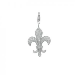 Sterling Silver Fleur Dis Lis Cubic Zirconia Accented Charm Pendant with Lobster