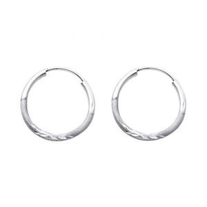 14k White Gold Fancy Designer Hollow Light Diamond Cut Hoop Earrings - 1.5 mm