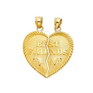 14k Yellow Gold Best Friends Mejores Amigos Broken Heart Design Charm Pendant