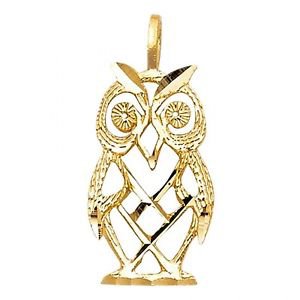 14k Yellow Gold Designer Diamond Cut Lucky Totem Great Horned Owl Charm Pendant