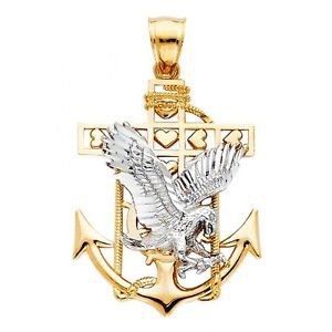 14k Multi Tone Gold Fancy Patriotic Eagle Designer Mariner Eagle Charm Pendant