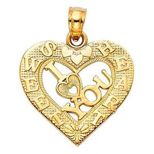 14k Yellow Gold Fancy Designer I Love 3 You Broken Sweet Heart Charm Pendant