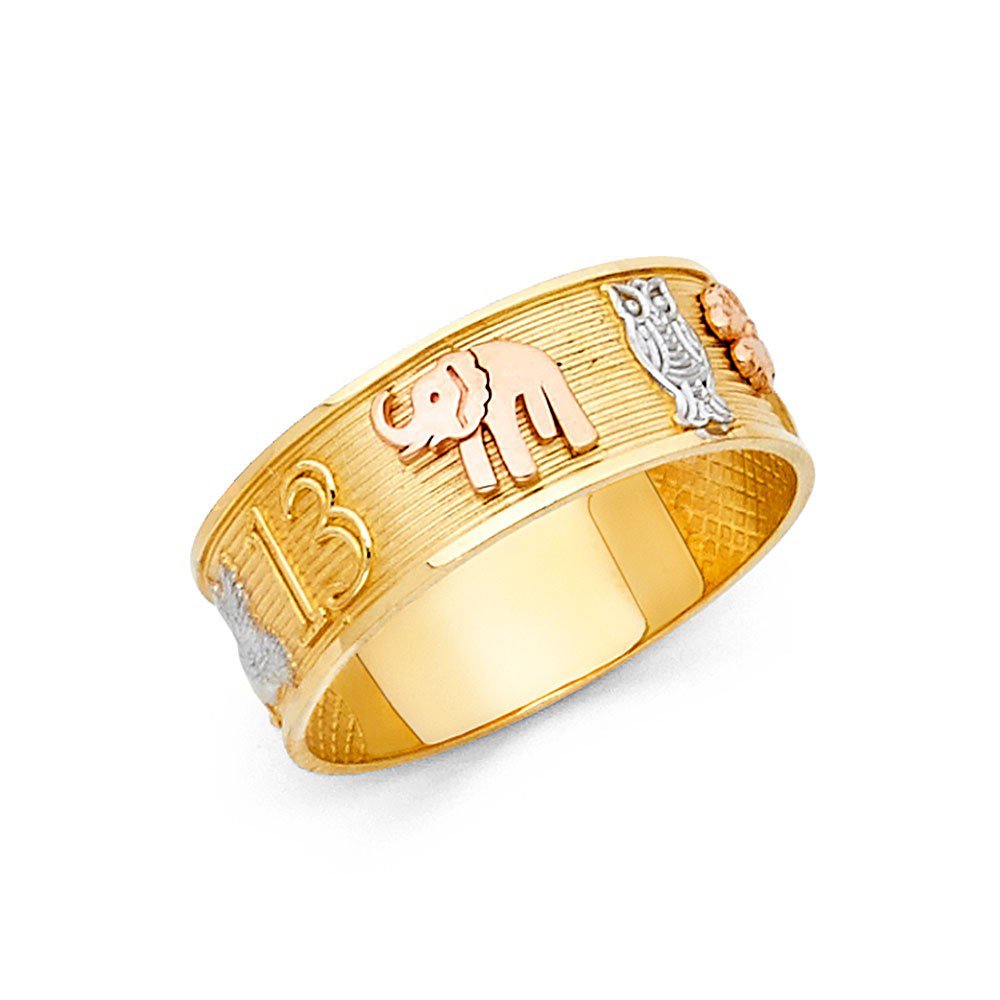 14k Gold Good Luck Evil Eye Nazar Elephant Owl Horseshoe Clover Seven 6 mm Band
