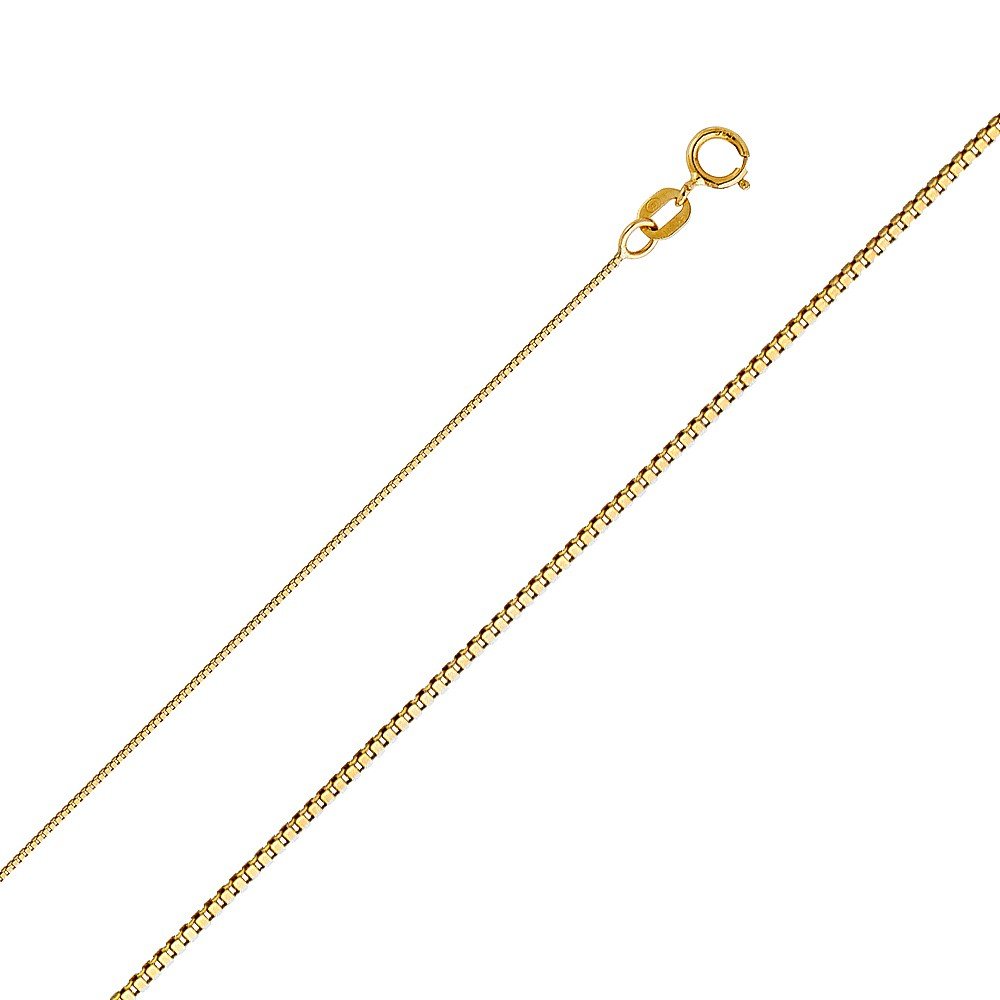 14k Yellow Gold Light Designer Italian Fancy Box Style Chain Necklace - 0.6 mm