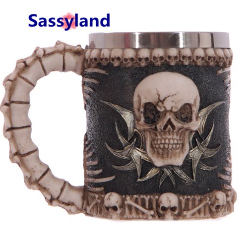 Collectibles Skull Viking Wine Mug Scary Cool Resin Stainless Steel Cups Home Decor Halloween gift