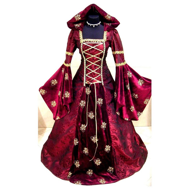 Red Medieval Victorian Renaissance Wedding Dress Adult Women Halloween Party Dress