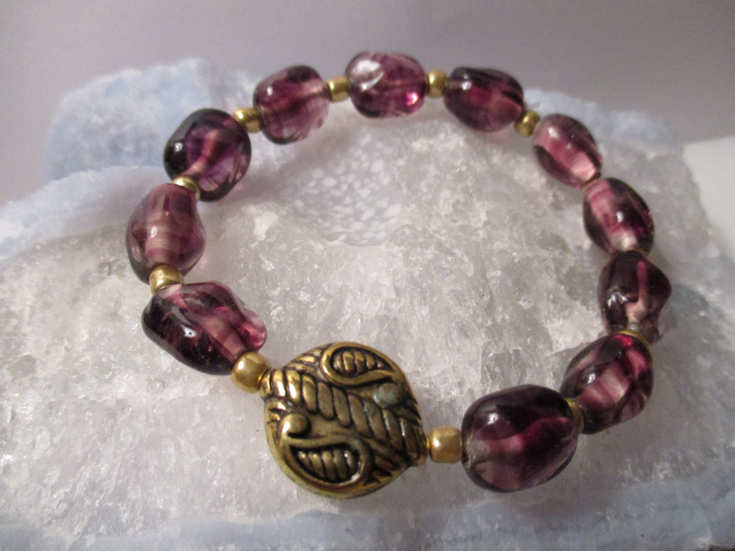 Purple Lampwork Bead Bracelet