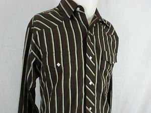 Wrangler Authentic Western Diamond Pearl Snap Brown Striped Men's Shirt - M
