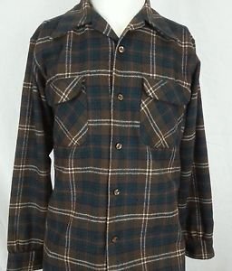 Vintage Pendleton Lumberjack Flap Pockets Hunting Wool Brown Plaid Shirt - M