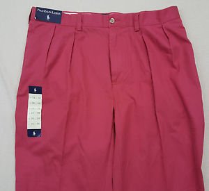 Ralph Lauren Polo Khaki Red Salmon Pink Pleated Pants Size 36 x 30