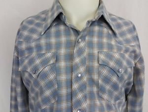 Vintage H Bar C Cowboy Blue Western Pearl Snap Mens Rockabilly Shirt - 16.5 - 33