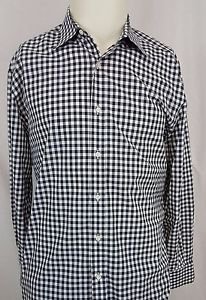 Ralph Lauren Purple Label Button Down Black White Checker Shirt 16 Italy