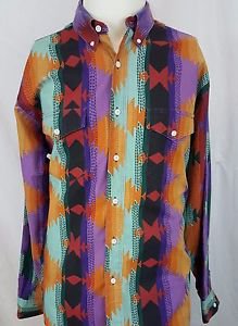 WRANGLER Aztec Indian Southwest Western Cowboy Rodeo Shirt Size XL 17.5-36