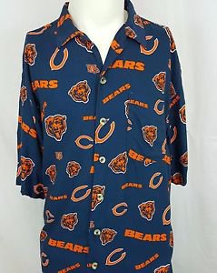 Chicago Bears Logo Hawaiian Camp NFL Football Blue Rayon Shirt Size Large