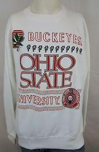 Vintage Ohio State University Buckeyes College NCAA White Sweatshirt Size L
