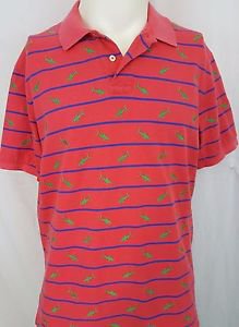 Polo Ralph Lauren Short Sleeve Embroidered Sharks Striped Red Shirt Size XL