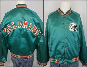 Vintage Miami Dolphins NFL Football Team Snap Satin Chalk Line Starter Jacket L