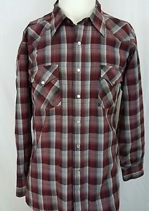 Pendleton High Grade Western Wear Wool Red Maroon Plaid Pearl Snap Shirt Size XL