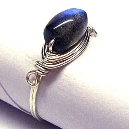 Simple Silver and Labradorite Ring - Custom Size Available