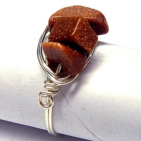 Silver and Goldstone Chip Ring - Custom Size Available