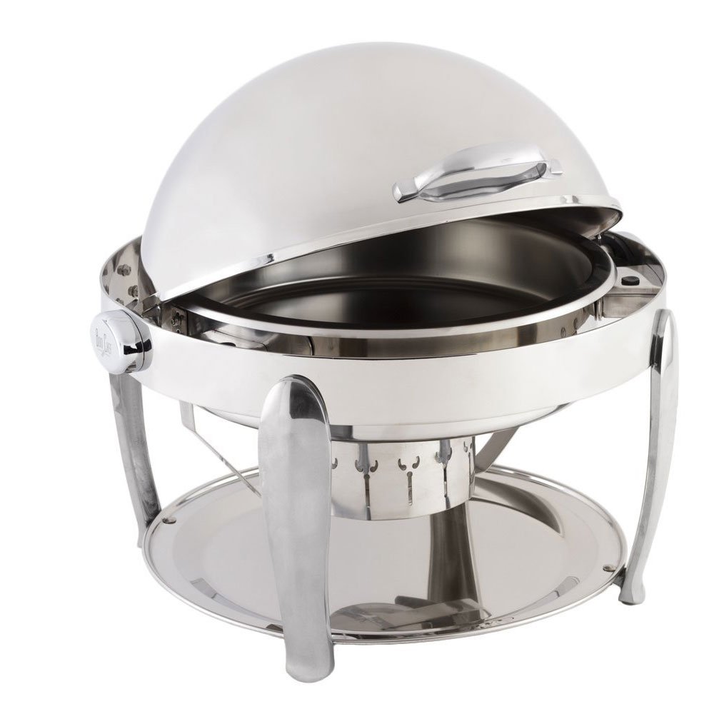 21 dia. x 19 1/2 H inch Non Dripless Round Chafer with Vented Lid/Roman Design Leg/Chrome Trim