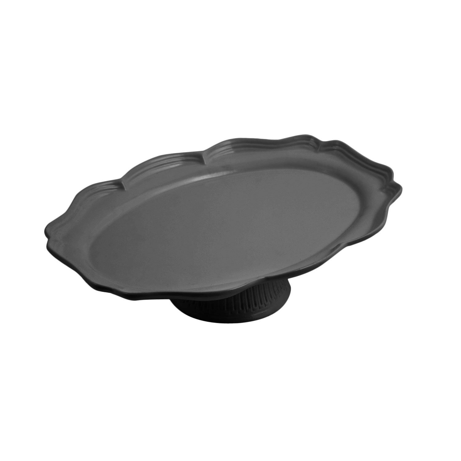 14 3/4 x 20 x 4 3/8 inch Oval Pedestal Tray Sandstone Black Speckled