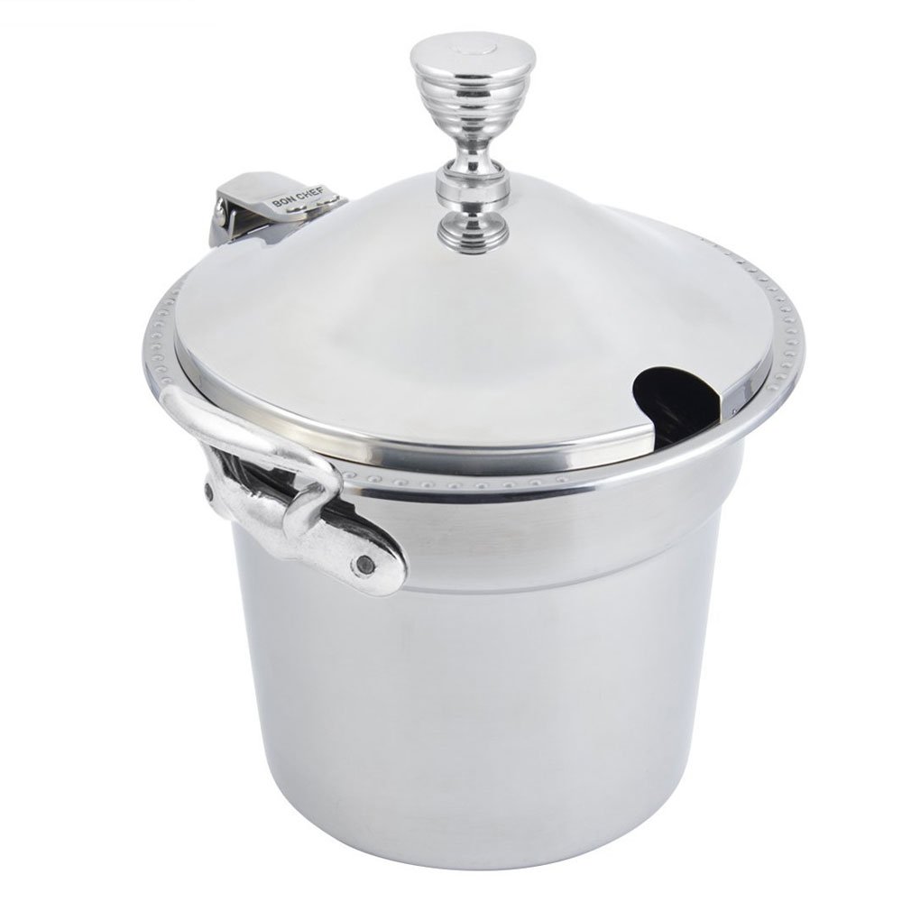 7 qt 1 pt. 10 5/8 x 8 1/4 H inch Soup Tureen with Hinged Cover Bolero Design with Round Handle SS