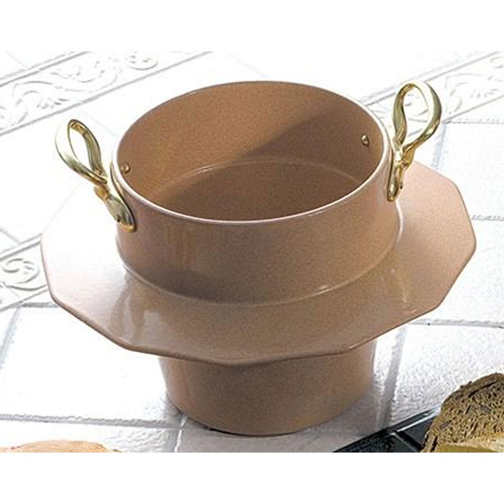 10 qt 12 oz Soup Bowl with Collar and 2 Brass Handle Sandstone Terra Cotta