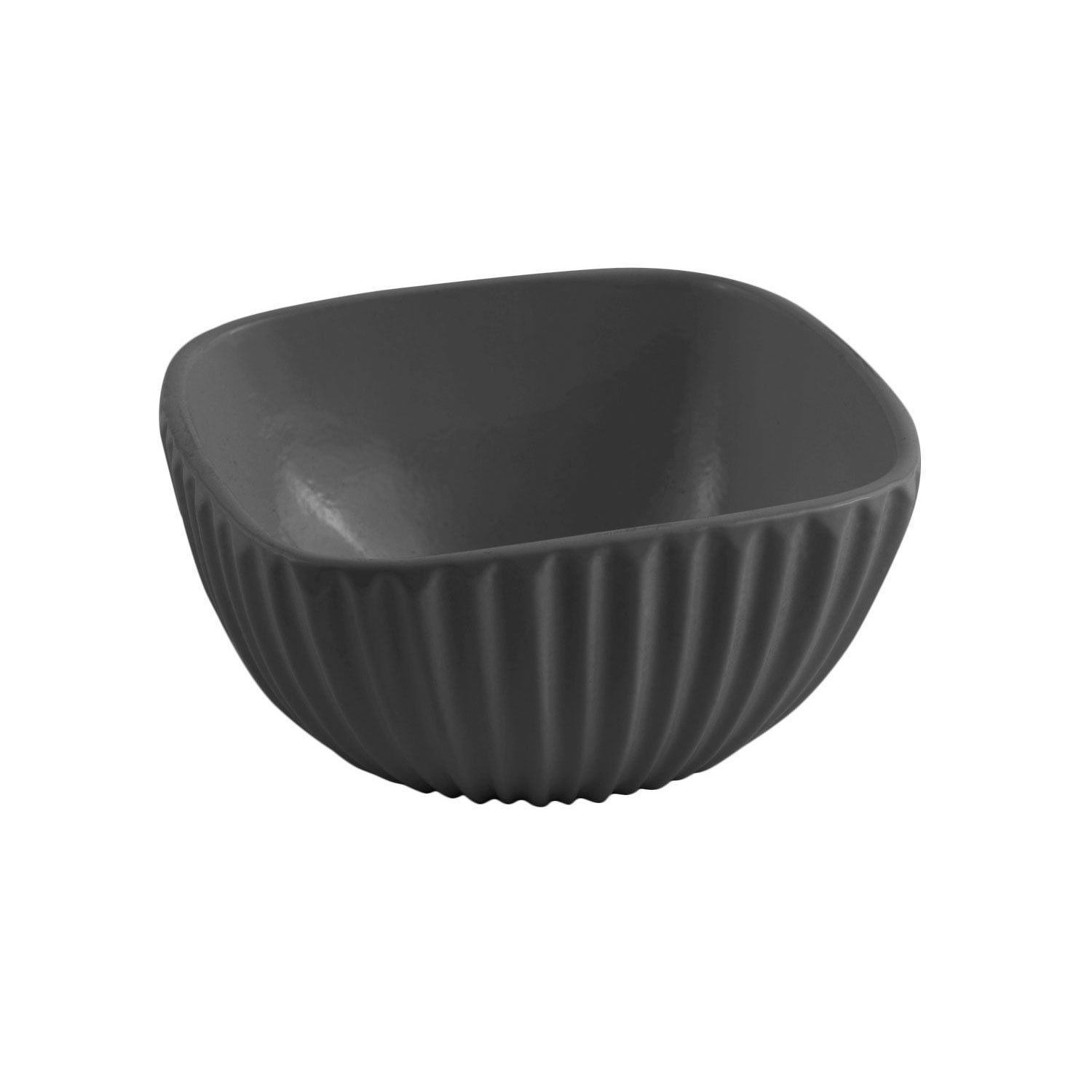 6 x 6 x 3 H inch Square Ribbed Bowl Sandstone Black