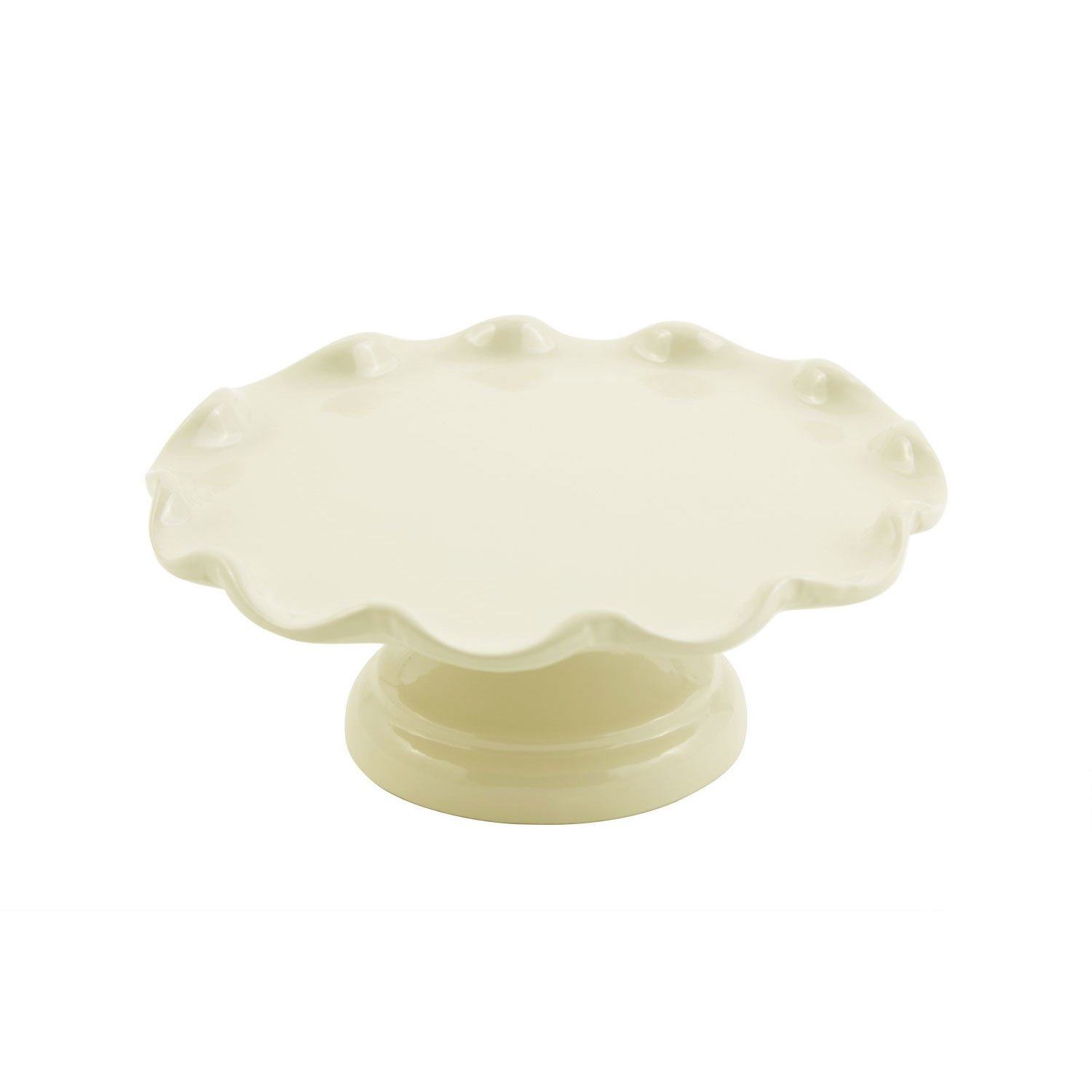 11 dia. x 4 inch Scalloped Cake Stand with Pedestal Sandstone Ivory