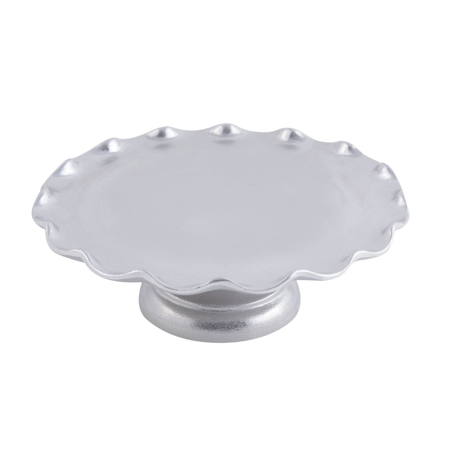 8 dia. x 3 inch Scalloped Cake Stand with Pedestal Pewter Glo