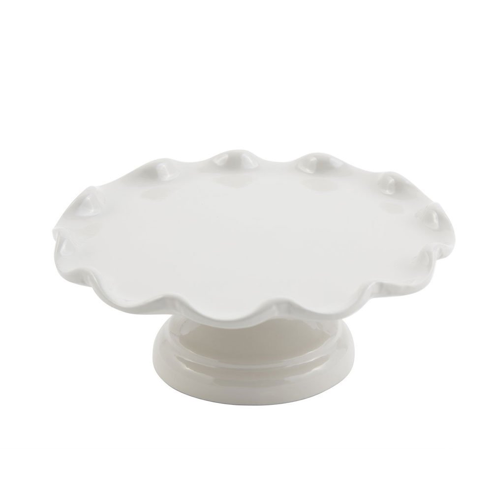 8 dia. x 3 inch Scalloped Cake Stand with Pedestal Sandstone White