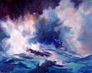 CHOSEN FOR JURIED SHOW!: "Crashing Waves" Seascape Oil Painting by Listed Calif Artist