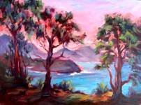 "Eucaliptus at Avala Beach" Landscape Oil Painting by Listed California Artist Impressionism