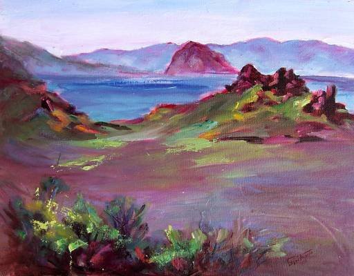 "Coastal Scene At Morro Bay" Plein-Air Calif Landscape Oil Painting listed Artist Acosta