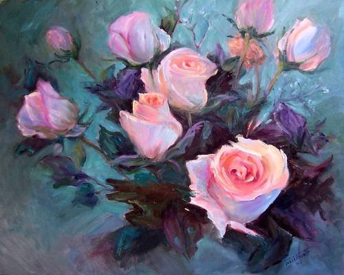 EXHIBITION PIECE: "Roses At Open House" Original Oil Painting Impressionism Listed Artist Acosta
