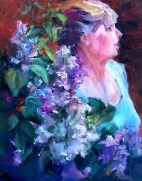 "Captured in Lilac" Original Oil Painting Floral Portrait Acosta Artist