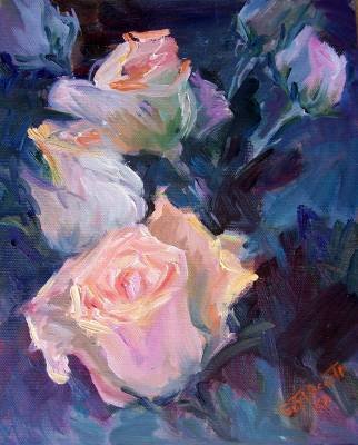 "Roses Abstracted" Original Oil Painting Listed Calif Artist Acosta