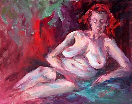 "Repose" Original Oil Painting Nude Listed Calif Artist Acosta