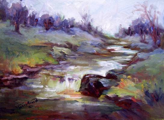 "Creek Impression" Orig impressionistic oil painting Calif landscape