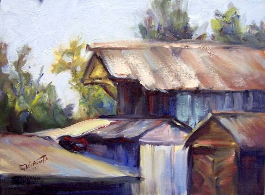 "Old Structures" Original oil painting landscape impressionism by listed Calif colorest Acosta