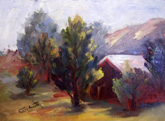 "Barn" Original oil Calif landscape painting plein-air listed Acosta artist