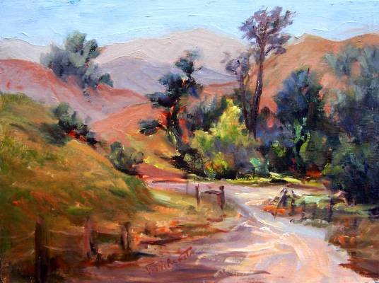 "Ranch Road" Original plein-air Calif Landscape oil painting by artist Geri Acosta
